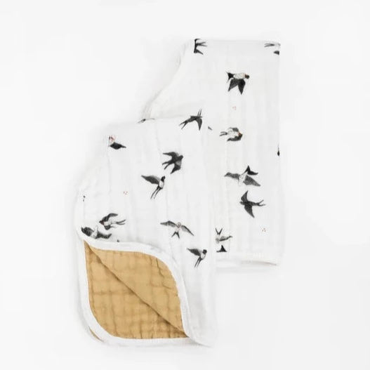 Cotton Muslin Burp Cloth 2 Pack: Swallows + Wheat