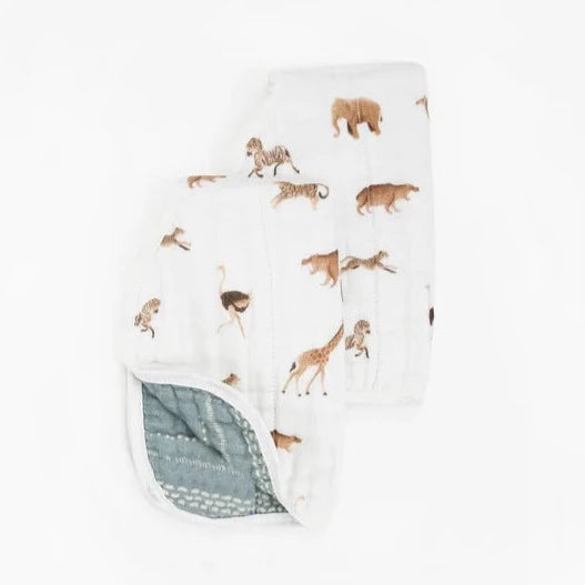 Cotton Muslin Burp Cloth 2 Pack: Animal Crackers + Stillwater Stitch