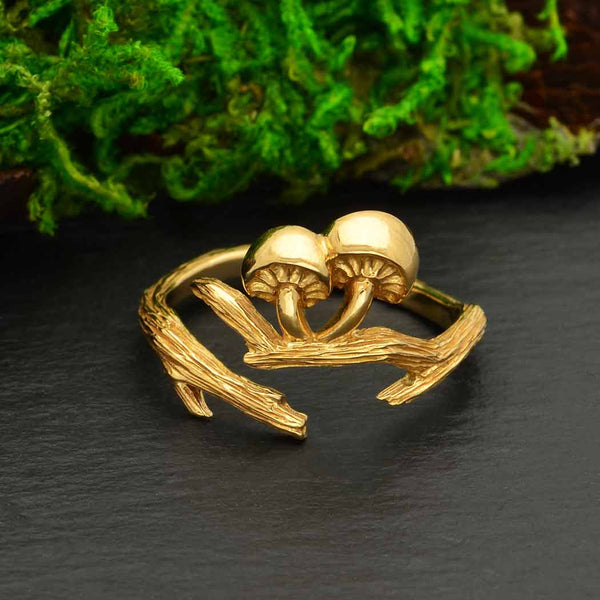 Adjustable Bronze Branch and Mushroom Ring - DIGS