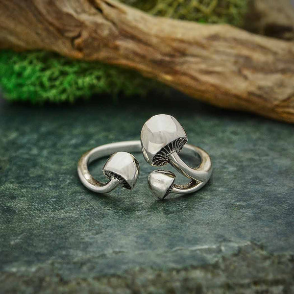 Adjustable Sterling Silver Three Mushroom Ring - DIGS