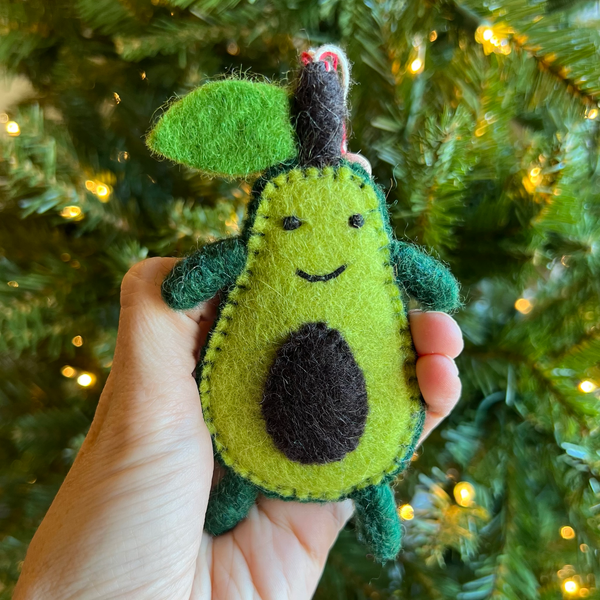 Happy Avocado Felt Wool Ornament