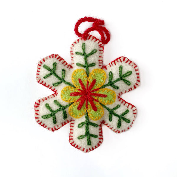 Classic Snowflake Embroidered Wool Ornament