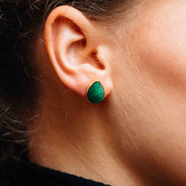 Ansoo Stud Earrings - Green