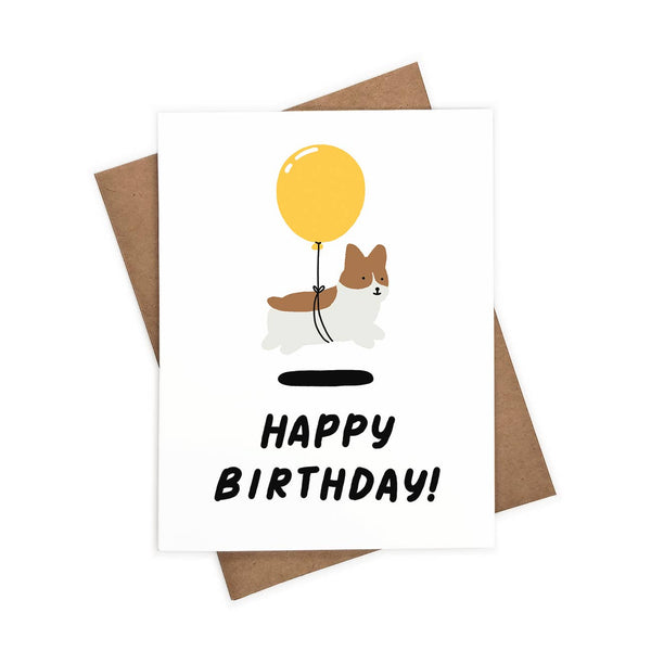 Balloon Corgi Birthday Card - DIGS