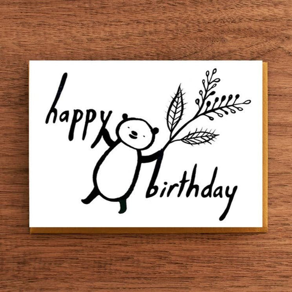 Bear Partying With Flowers Letterpress Birthday Card - DIGS