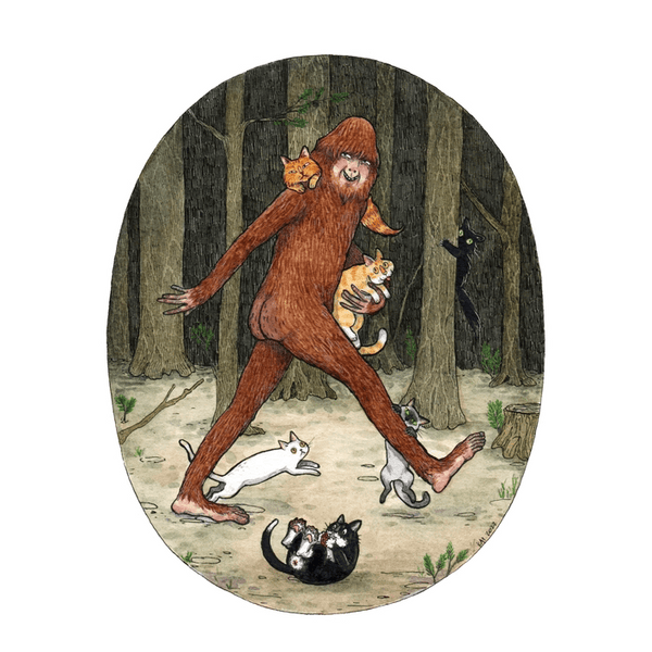 Bigfoot with Cats Art Print - DIGS