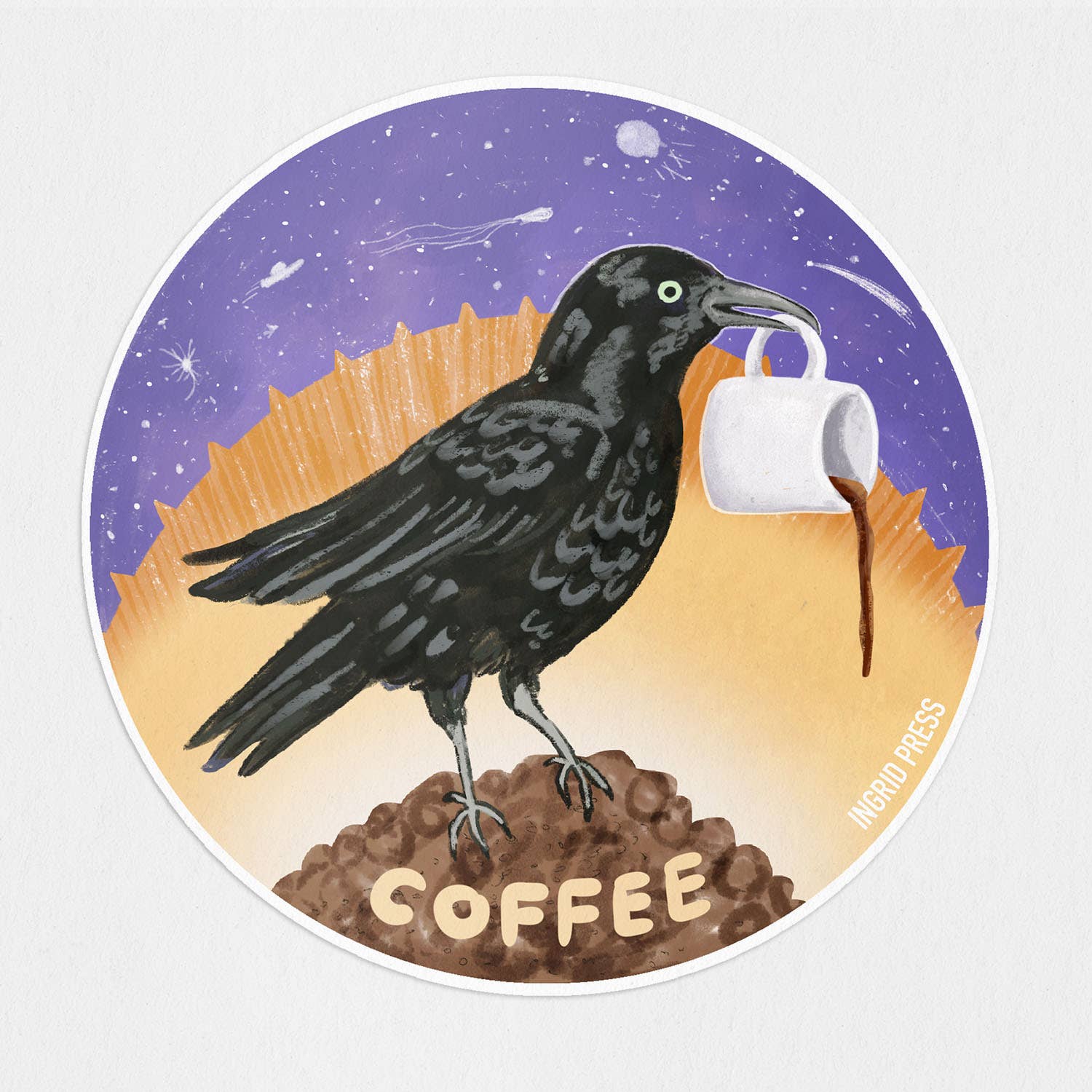 Cosmic Coffee Raven Sticker - DIGS