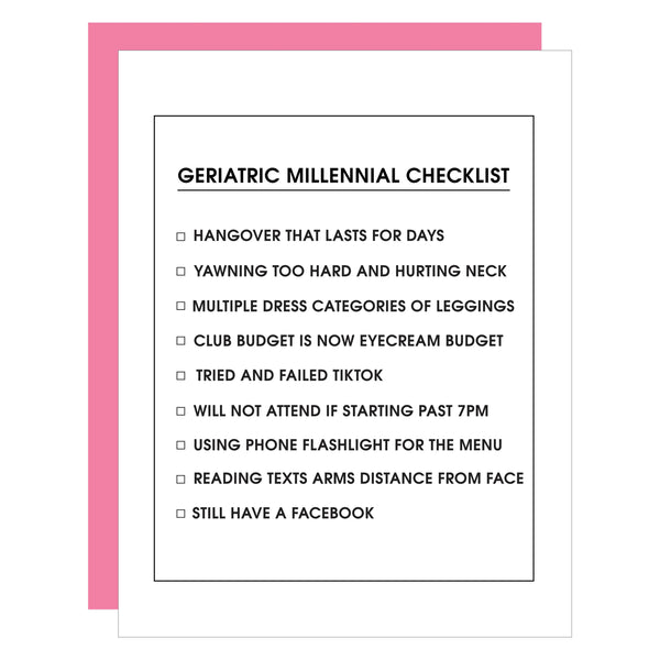 Geriatric Millennial Checklist Card - DIGS