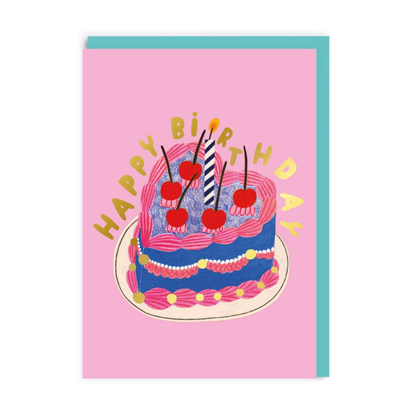 Happy Birthday Heart Cake Greeting Card - DIGS