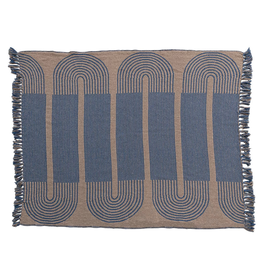 Blue And Tan Recycled Cotton Throw