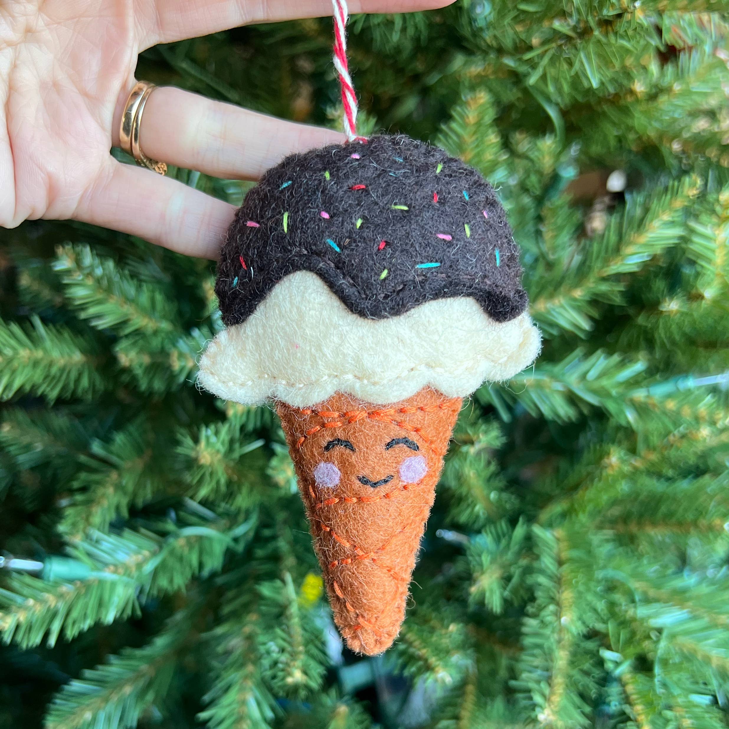 Smiling Ice Cream Cone Felt Wool Ornament - DIGS