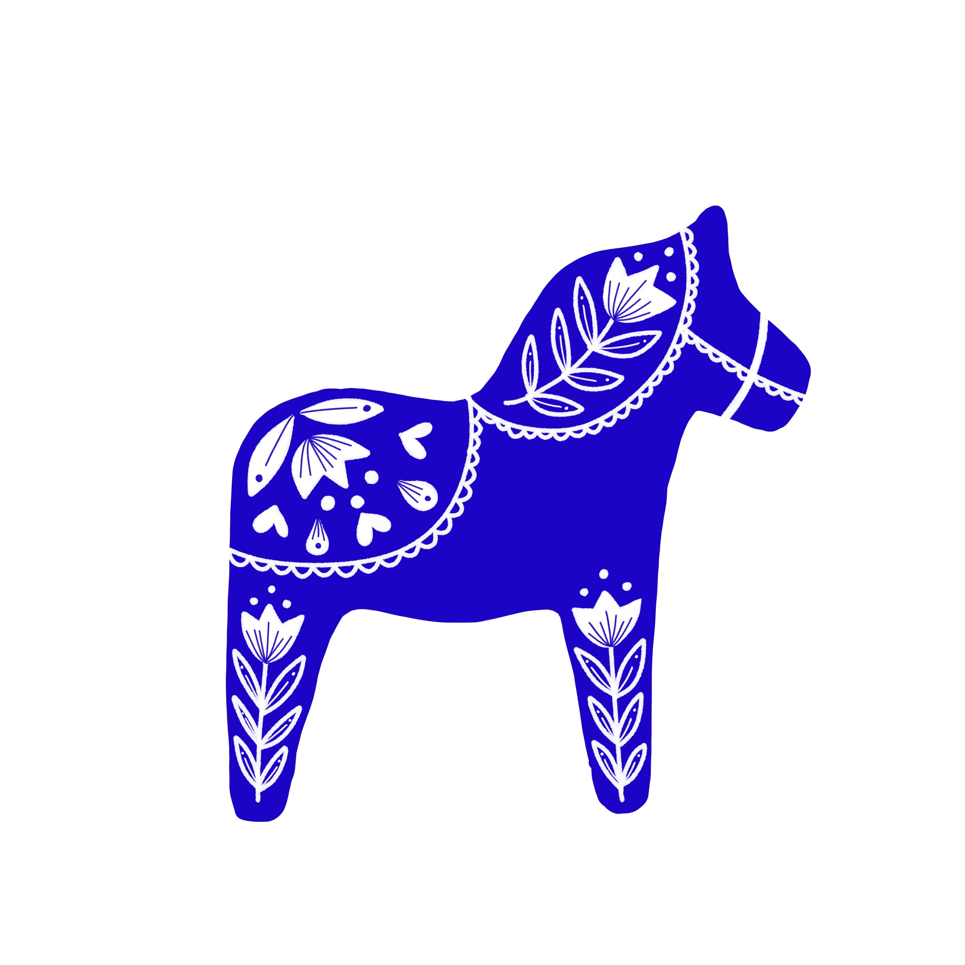 Swedish Dala Horse Sticker - Blue - DIGS
