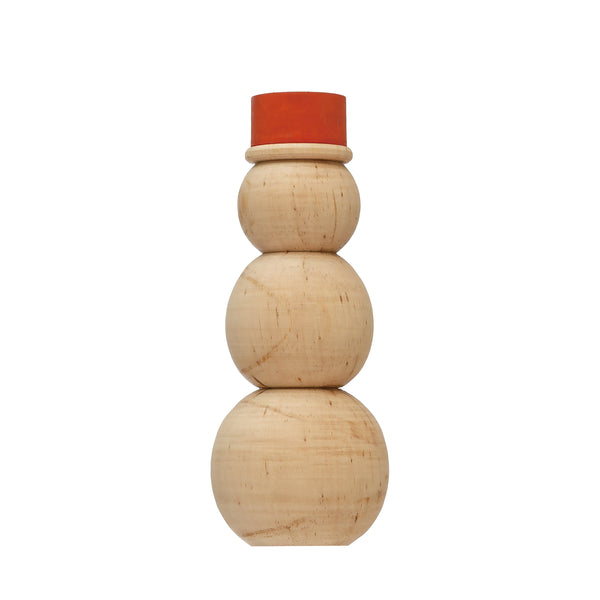 Pine Wood Snowman with Hat
