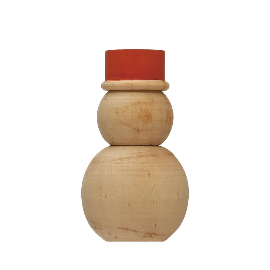 Pine Wood Snowman with Hat