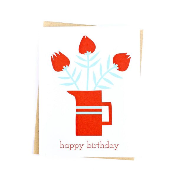 Red Pitcher Flowers Birthday Card