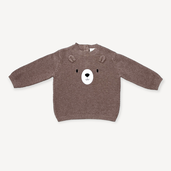 Bear Embroidered Baby Pullover Sweater