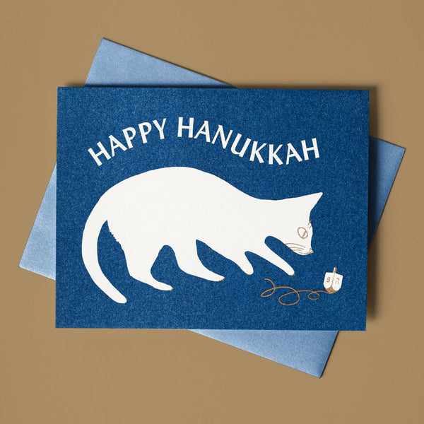 Happy Hanukkah Dreidel Cat Holiday Card