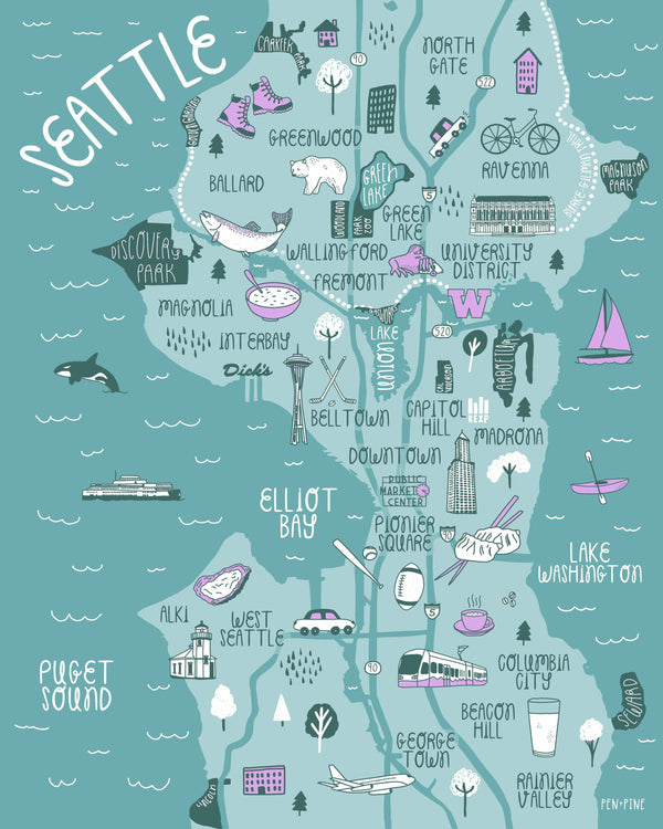 Seattle Illustrated Map Print