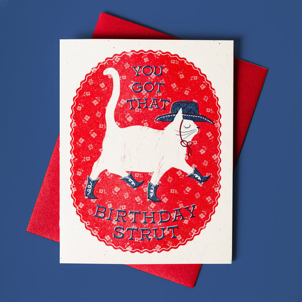 Birthday Strut Cowboy Cat Card