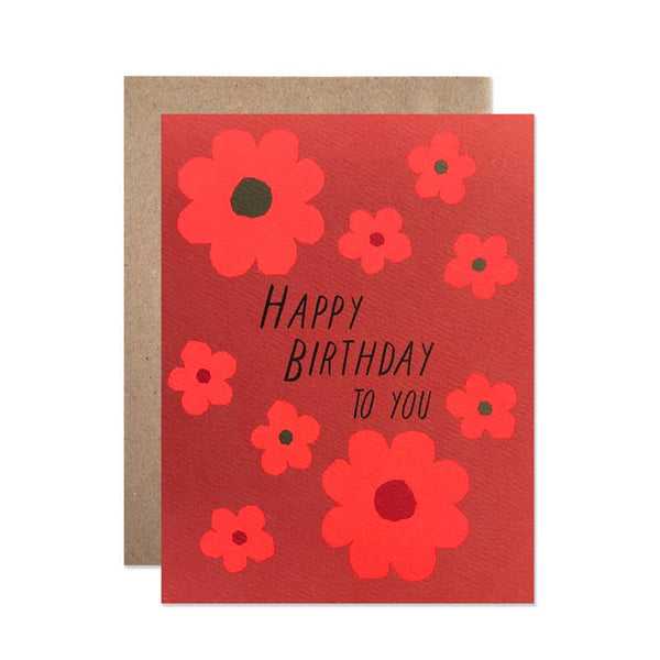 Happy Birthday Neon Red Daisies Card