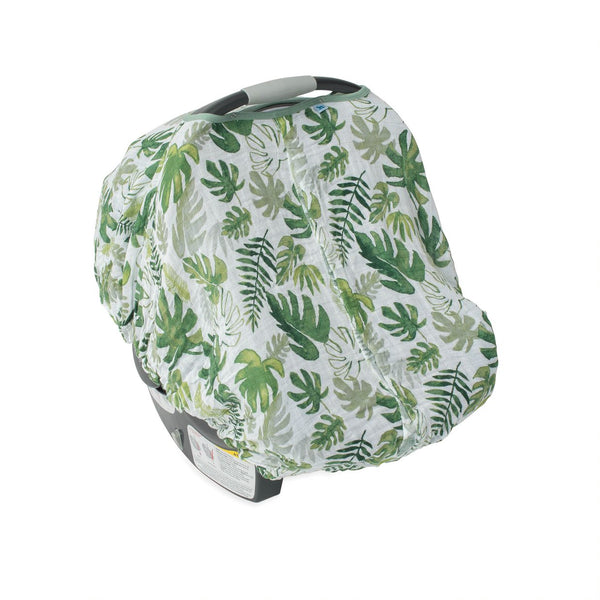 Cotton Muslin Car Seat Canopy: Tropical Leaf