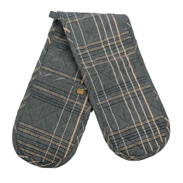 Double Oven Glove: Textured Check Blueberry