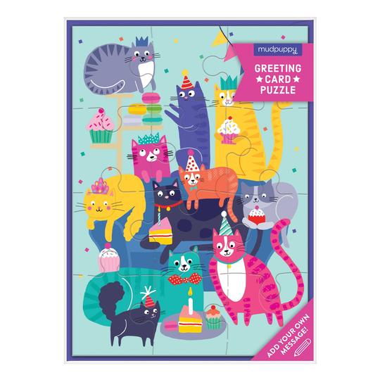 Cat Party Puzzle Birthday Card