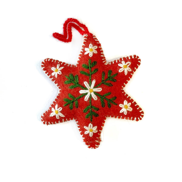 Six Pointed Star Embroidered Wool Ornament