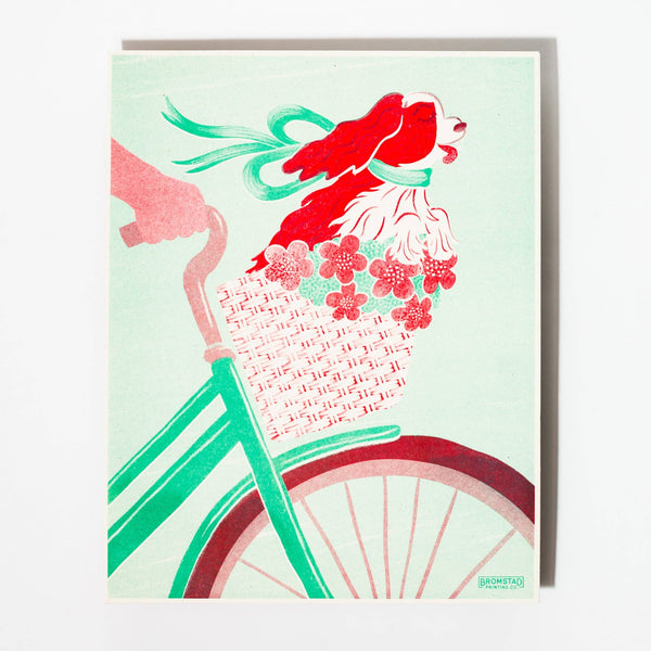 Dog in a Bike Basket Risograph Art Print