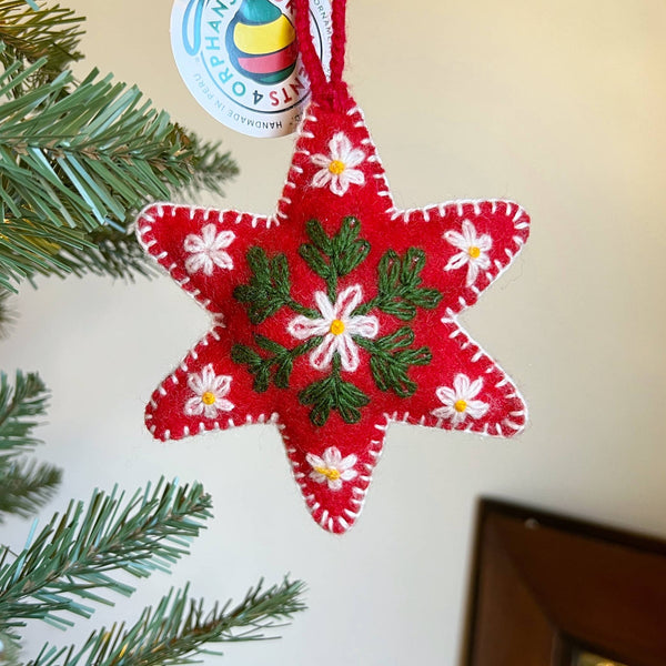 Six Pointed Star Embroidered Wool Ornament