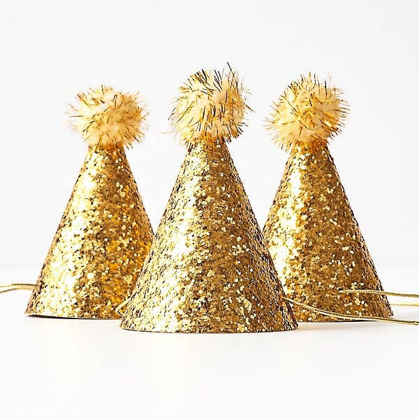 Gold Glitter Mini Party Hats