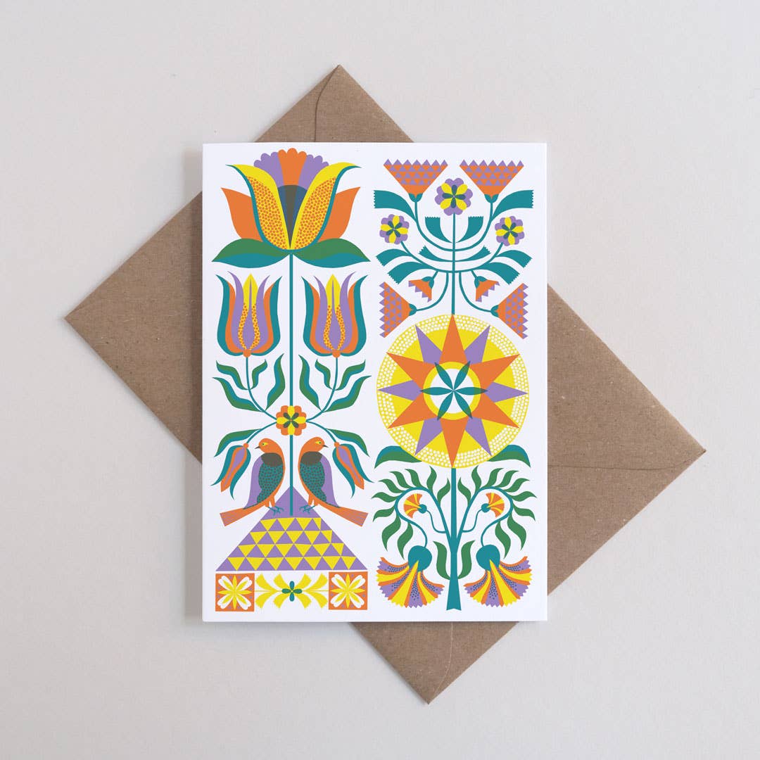 Fraktur Floral Greeting Card