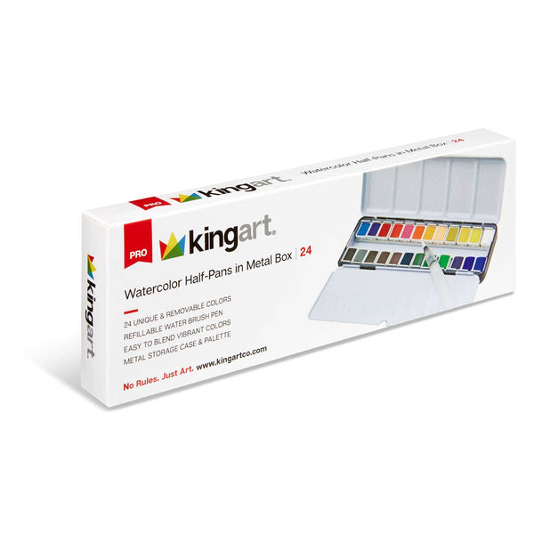Watercolor Half Pans Tin – 24 Colors & Water Brush