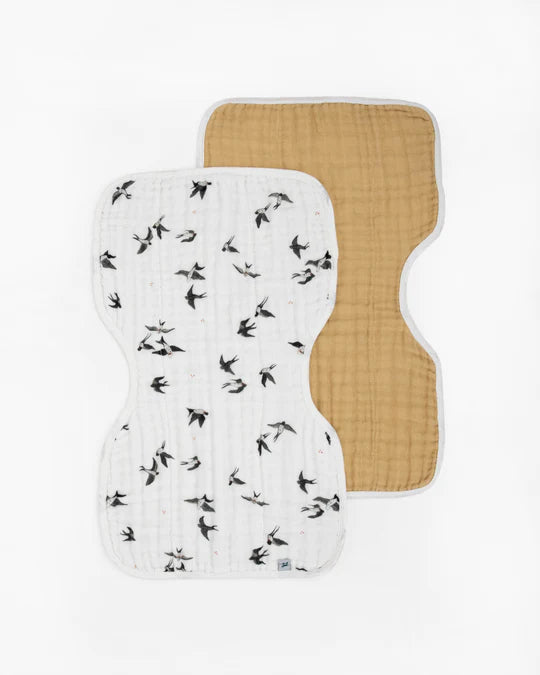 Cotton Muslin Burp Cloth 2 Pack: Swallows + Wheat