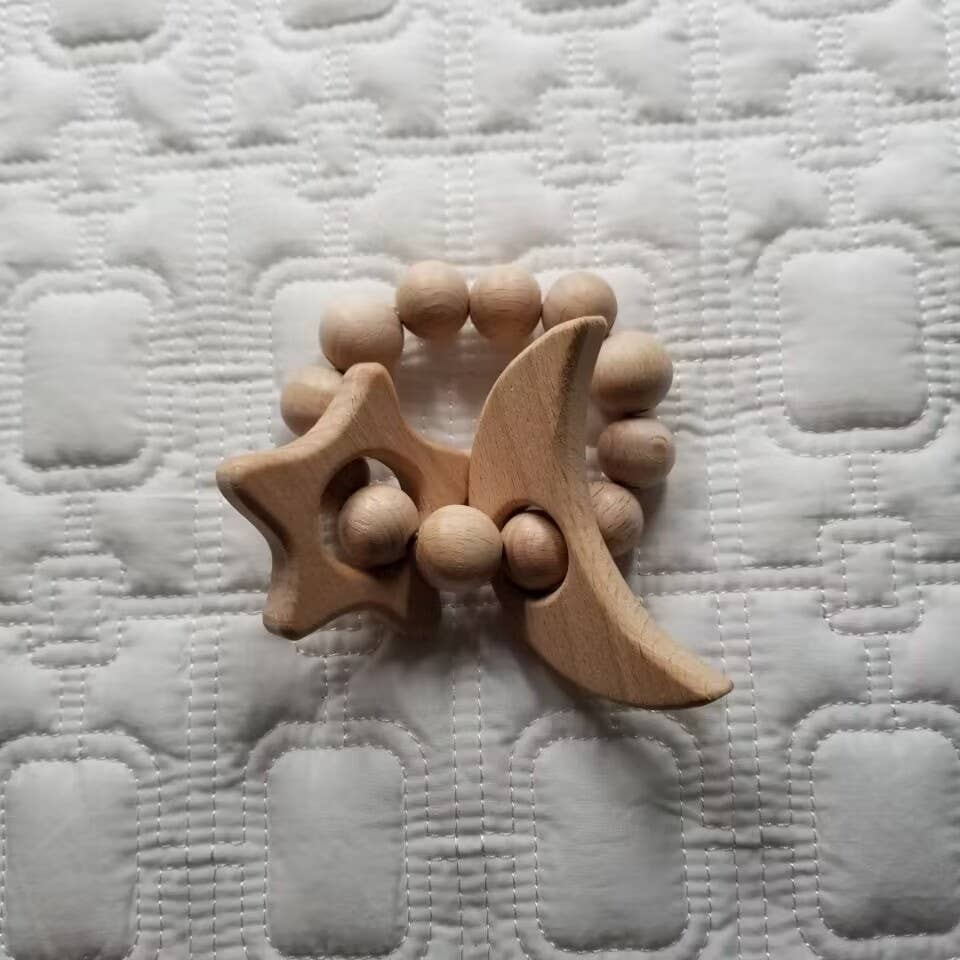 Star & Moon Wooden Teething Toy