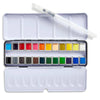 Watercolor Half Pans Tin – 24 Colors & Water Brush