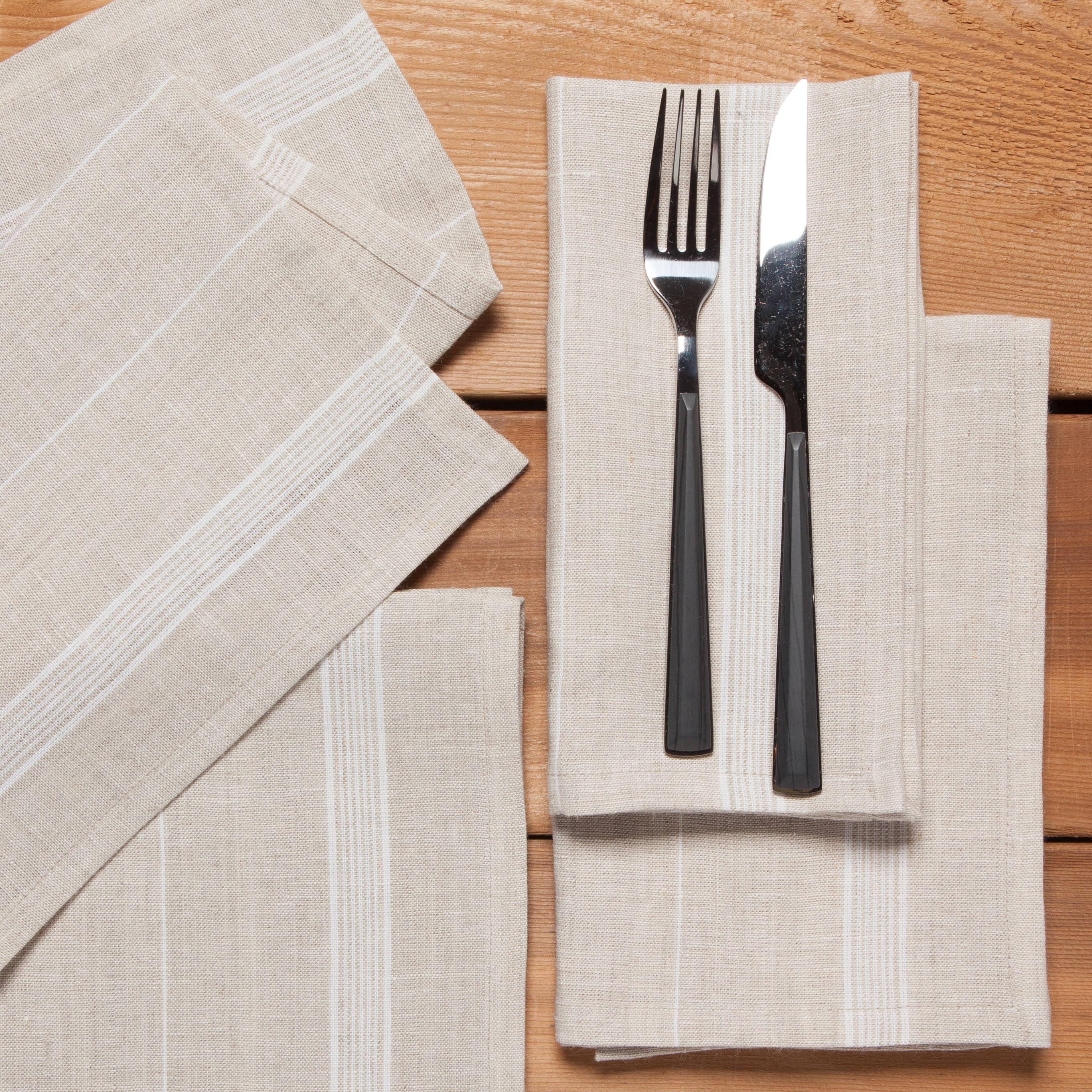 Maison White Stripe Linen Napkins, Set of 4