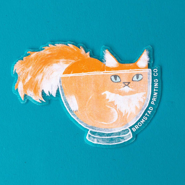 Orange Cat in a Bowl Sticker