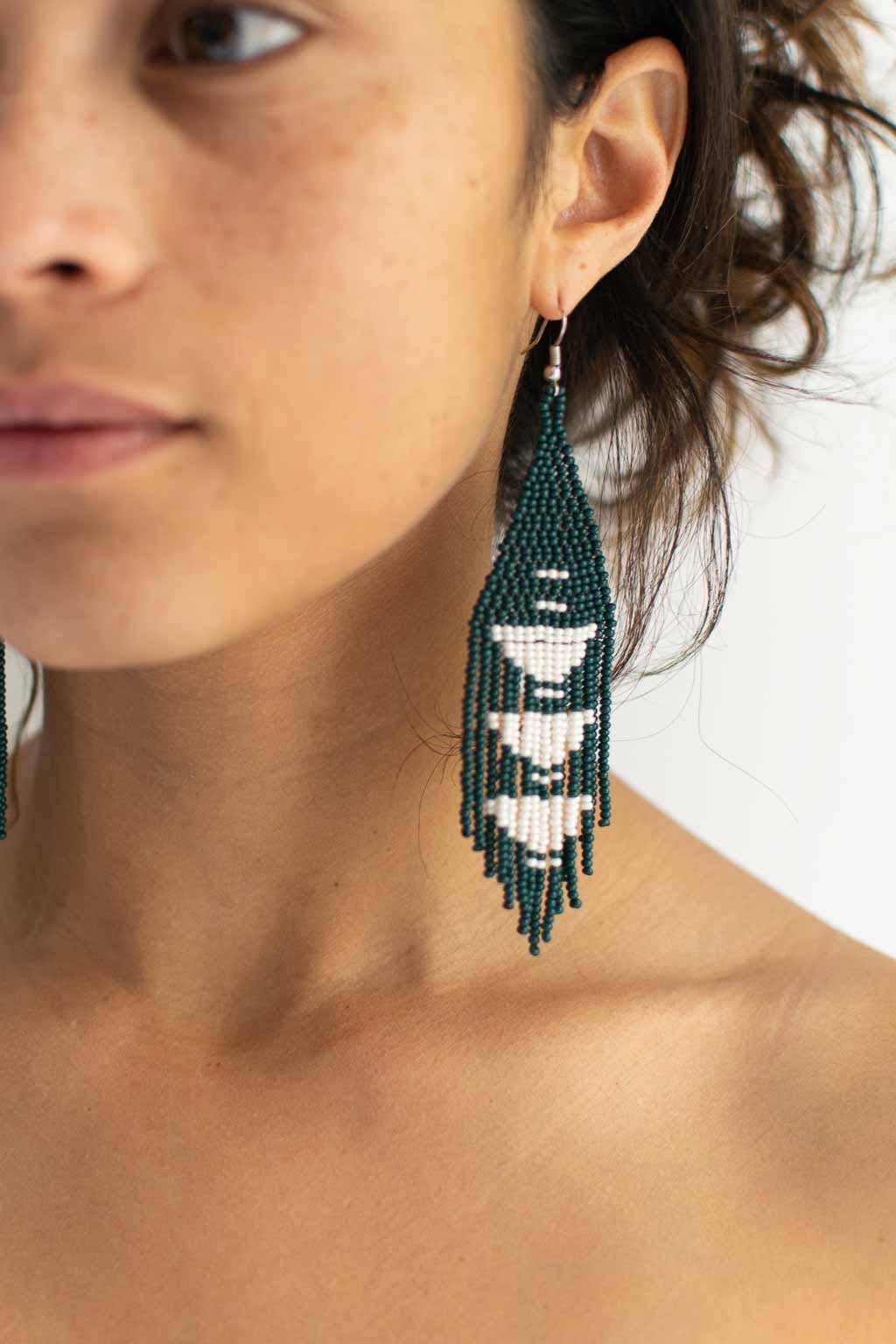 Beaded Fringe Earrings: Jade