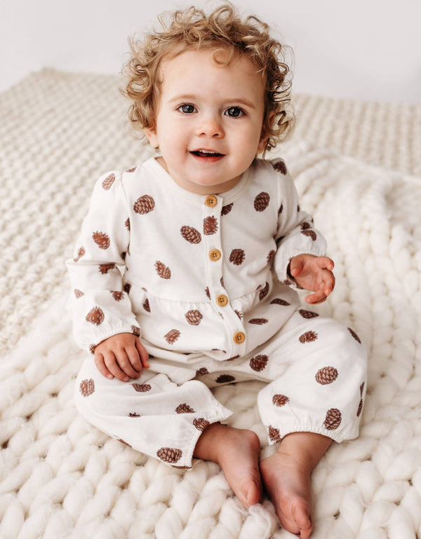 Pinecone Gathered Button Romper