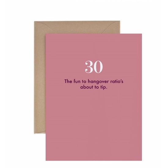 30th Birthday: Fun To Hangover Ratio Card - DIGS