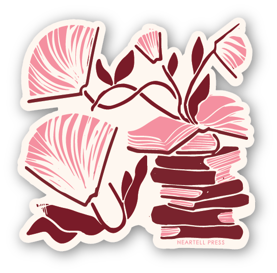 Pink Flowers w/ Books Sticker