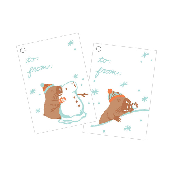 Capybaras in Snow Gift Tag Set