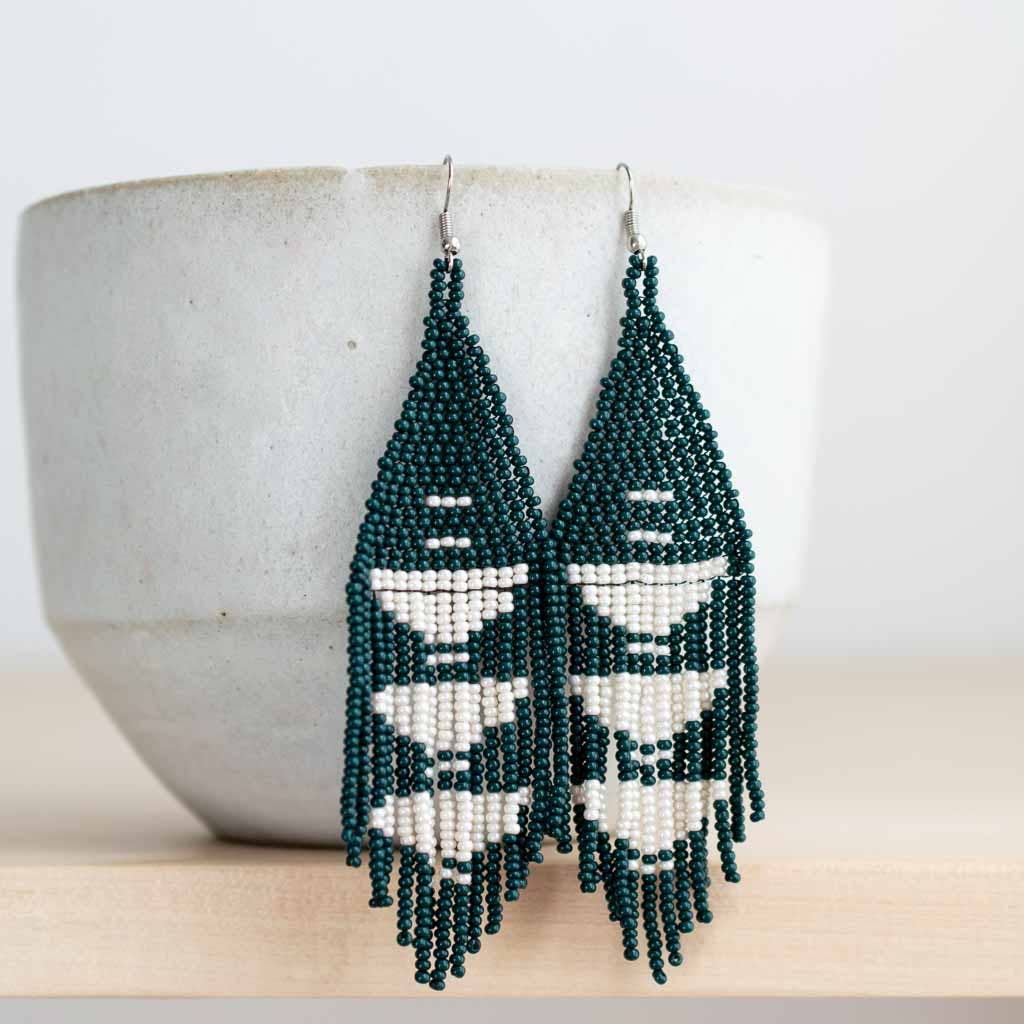 Beaded Fringe Earrings: Jade