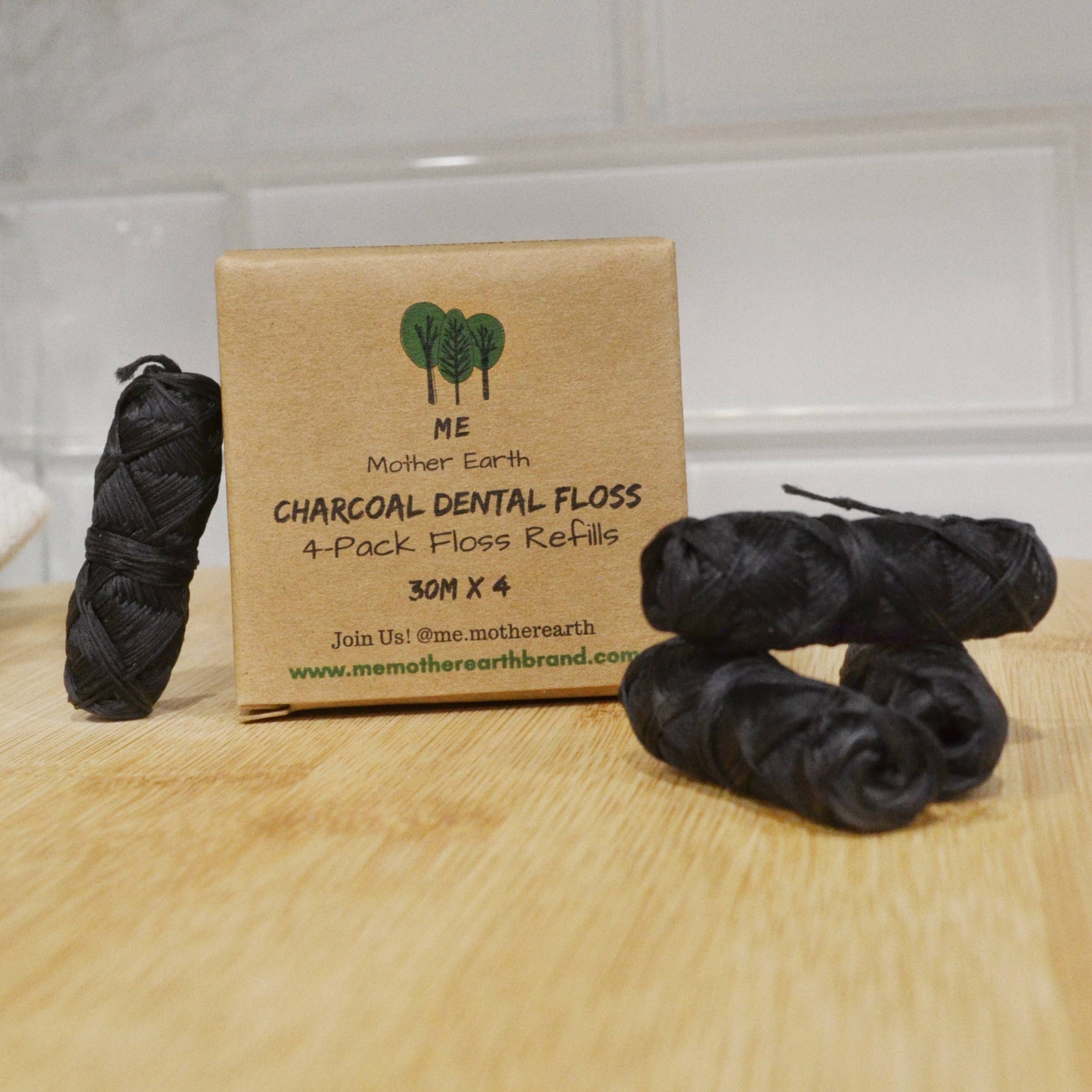 Vegan Biodegradable Charcoal Dental Floss - Stainless Steel Case