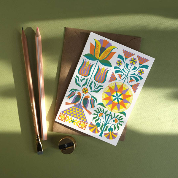 Fraktur Floral Greeting Card