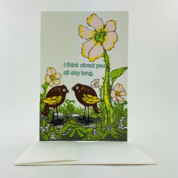 Bird Thinks About You All Day Long Card