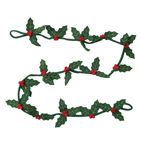 72" Wool Felt Holly Leaves & Berries Garland - DIGS