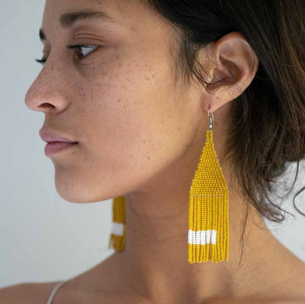 Beaded Fringe Earrings: Mostaza