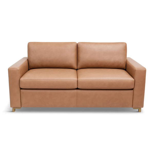 Brown leather sofa on white background